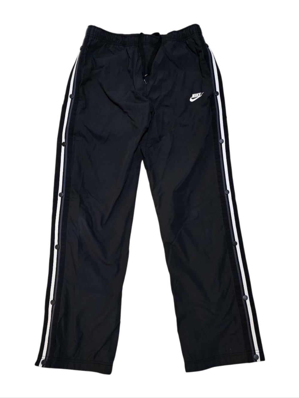 Vintage Y2k Nike Black Side Button Up Track Pants with White Side Stripes